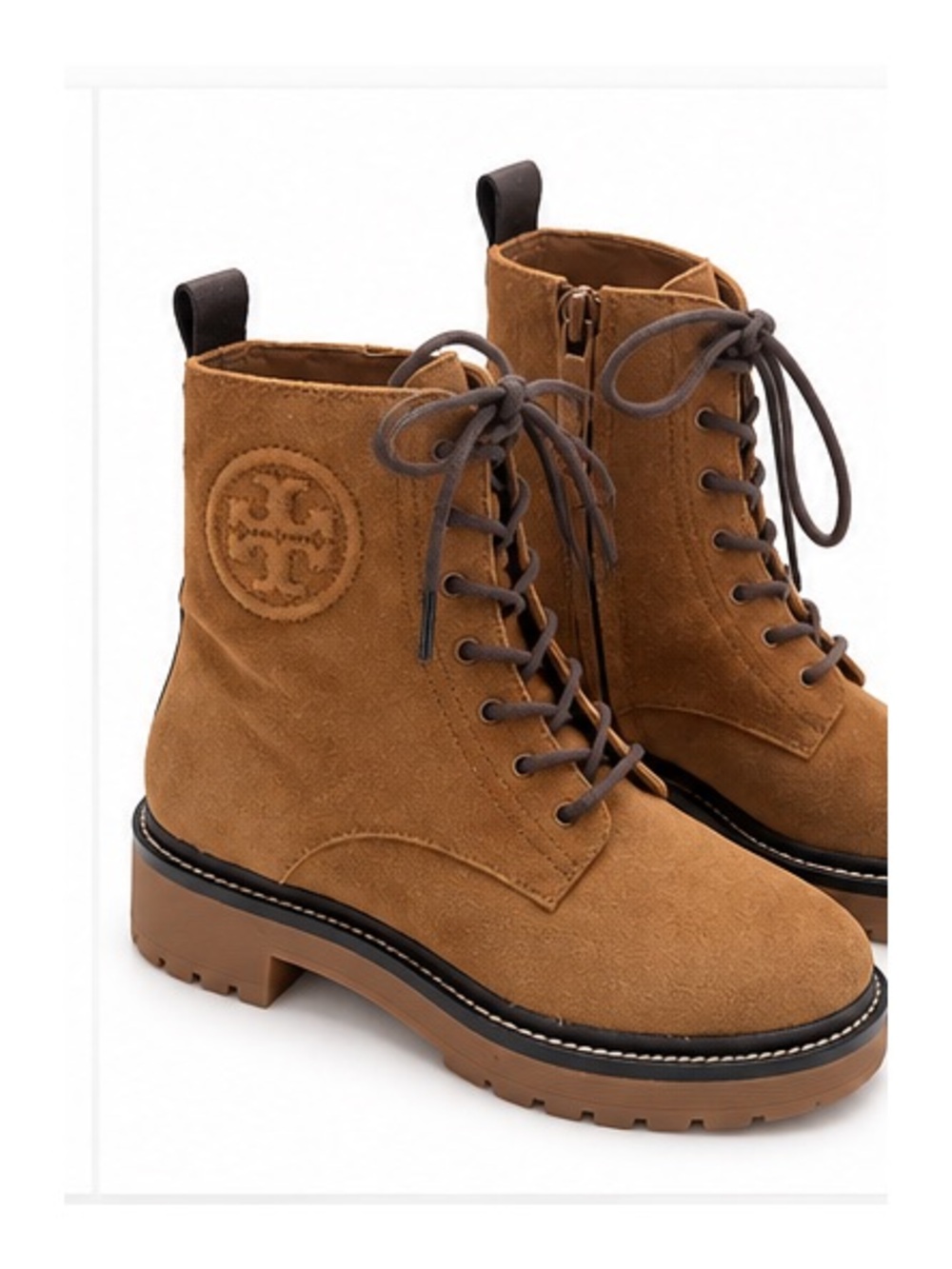 Tory Burch Tan Suede Lace-Up Combat Boots